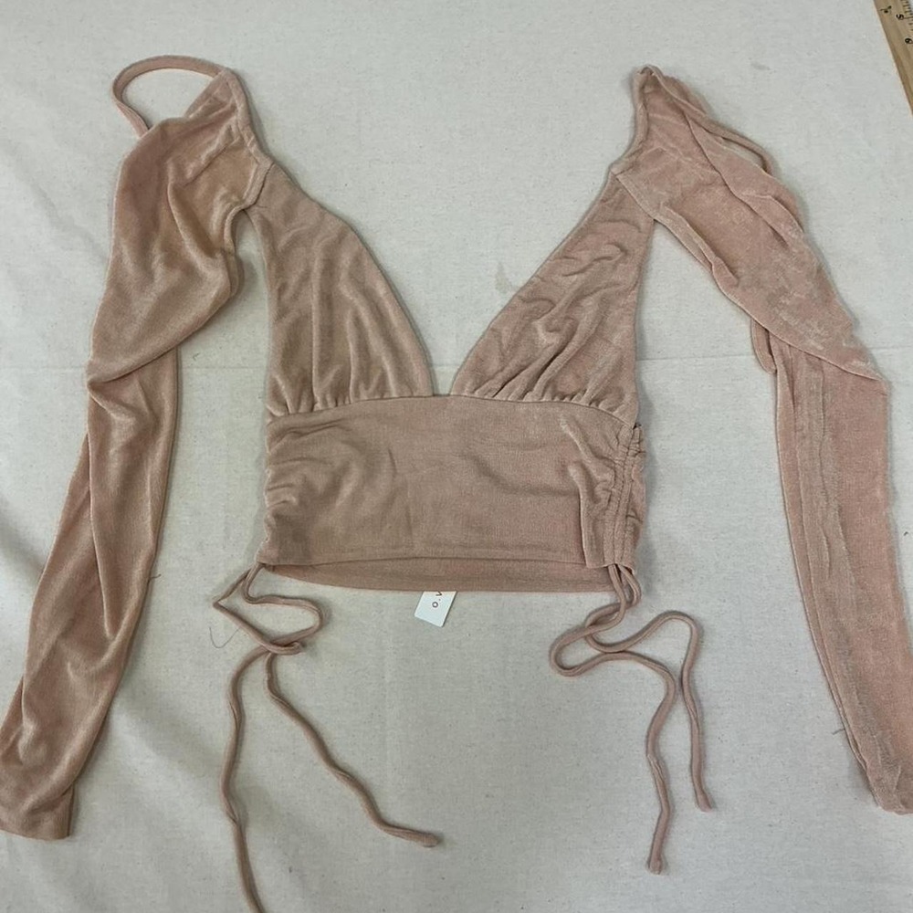 O.Vianca tan tie-front crop top